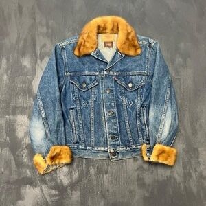 Vintage Levi's Cassin New York Denim Jacket 38 Blue 1980s Fur